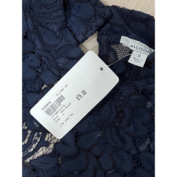 Allison Joy‎ Mock Turtleneck, Lace, NWT, Small Navy Blue #374-O - Picture 4 of 4